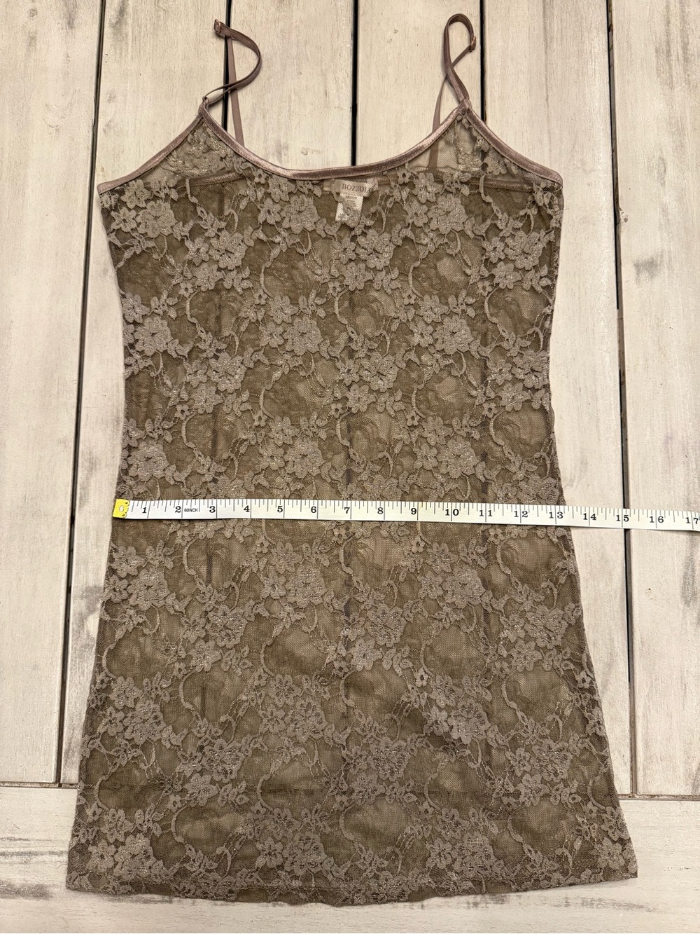 Bozzolo Y2K Sheer Lace Long Metallic Taupe Cami Tank Top Tunic Shimmer  Size M - Picture 6 of 7